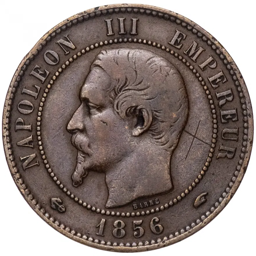 Франция 10 сантимов (centimes) 1856 A  знак монетного двора: "A" - Париж