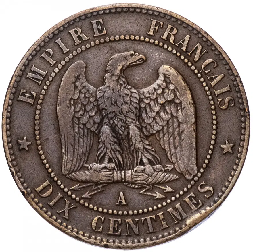 Франция 10 сантимов (centimes) 1856 A  знак монетного двора: "A" - Париж, реверс