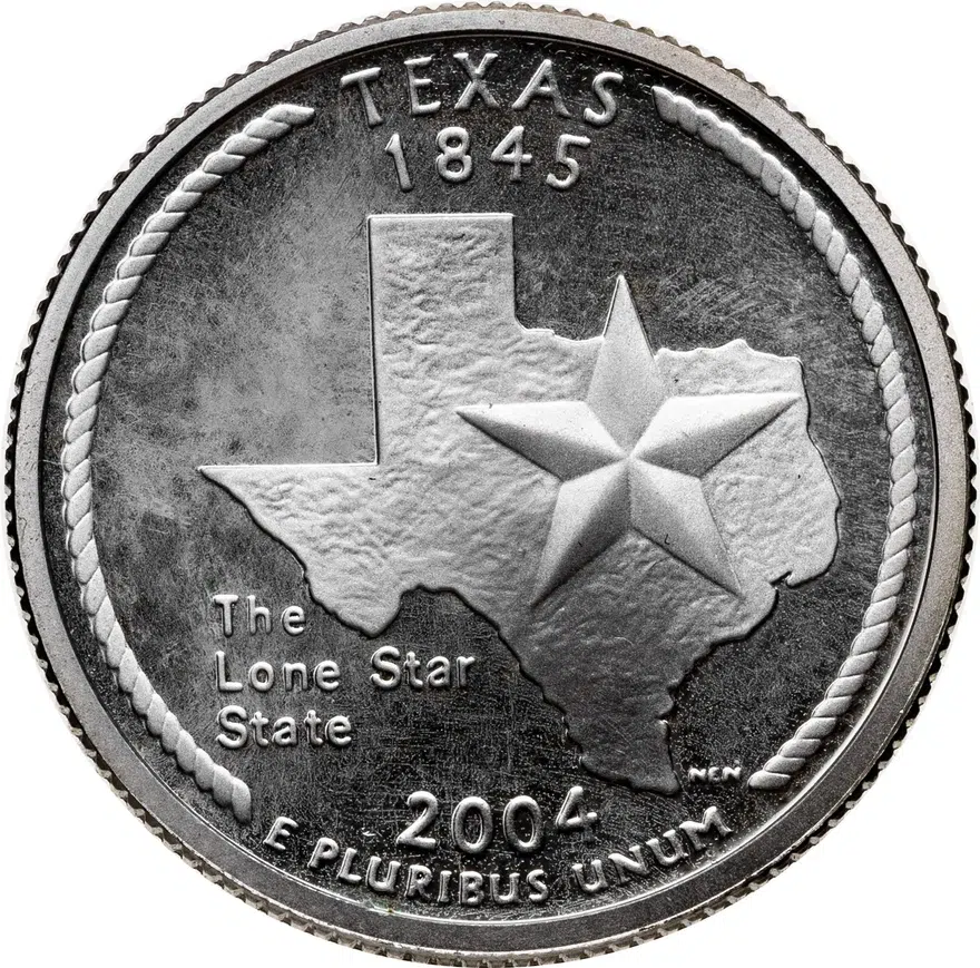 США 25 центов (квотер, 1/4 доллара, quarter dollar) 2004 S Техас (Texas) серебро