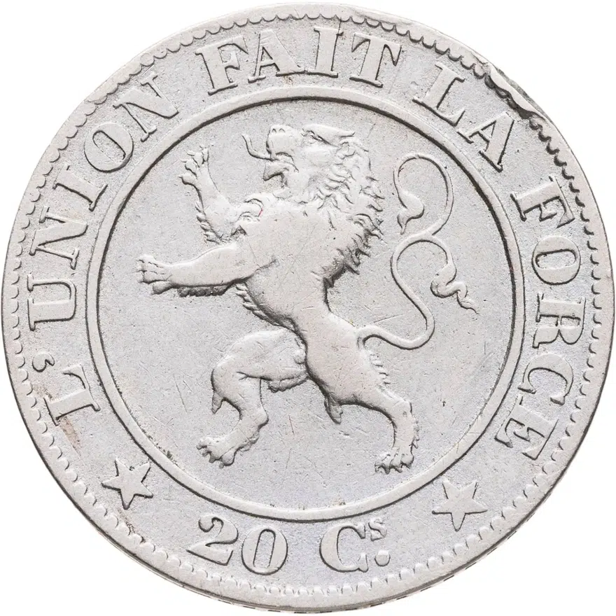 Бельгия 20 сантимов (centimes) 1861, реверс