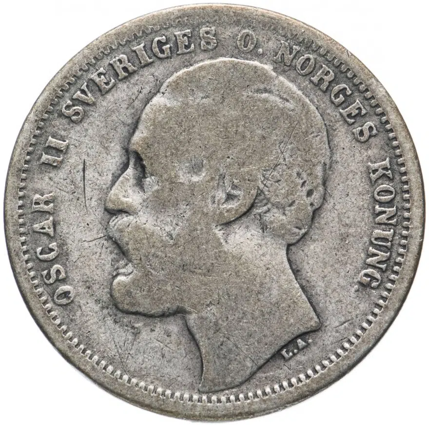 Норвегия 1 крона (krona) 1875, аверс