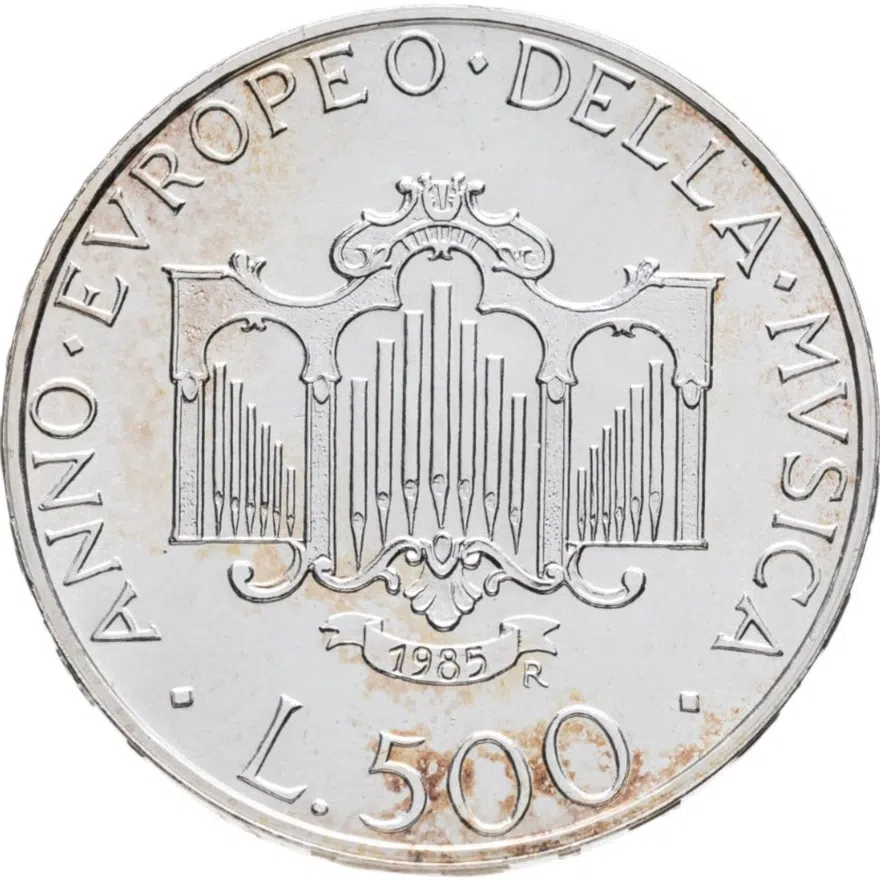 Италия 500 лир (lire) 1985  Год музыки, реверс