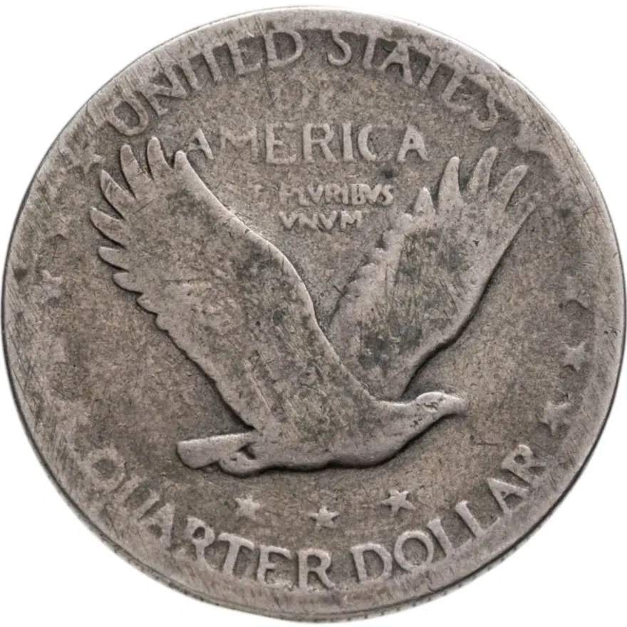 США 25 центов (квотер, 1/4 доллара, quarter dollar) 1917 Standing Liberty Quarter Без отметки монетного двора, реверс