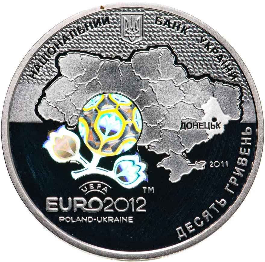 Украина 10 гривен 2011  Финальный турнир чемпионата Европы по футболу 2012, Донецк, реверс