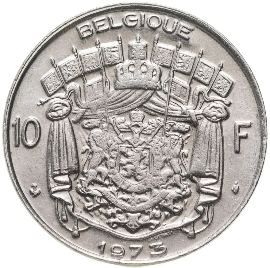 Бельгия 10 франков (francs) 1973  Надпись на французском - 'BELGIQUE'