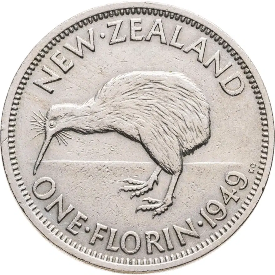 Новая Зеландия 2 шиллинга (флорин, shillings) 1949, аверс