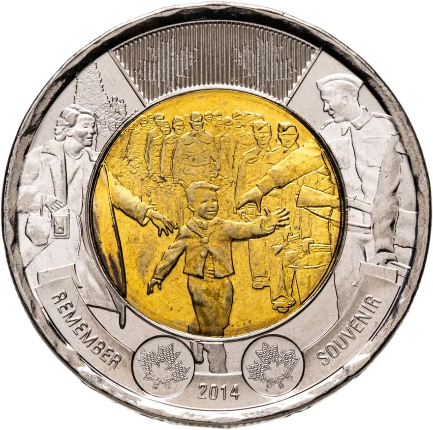 Канада 2 доллара (dollars) 2014  75 лет с начала Второй Мировой войны