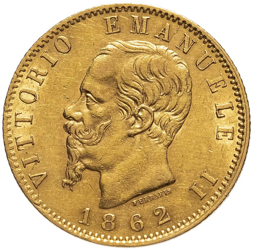 Италия 20 лир (lire) 1862, аверс