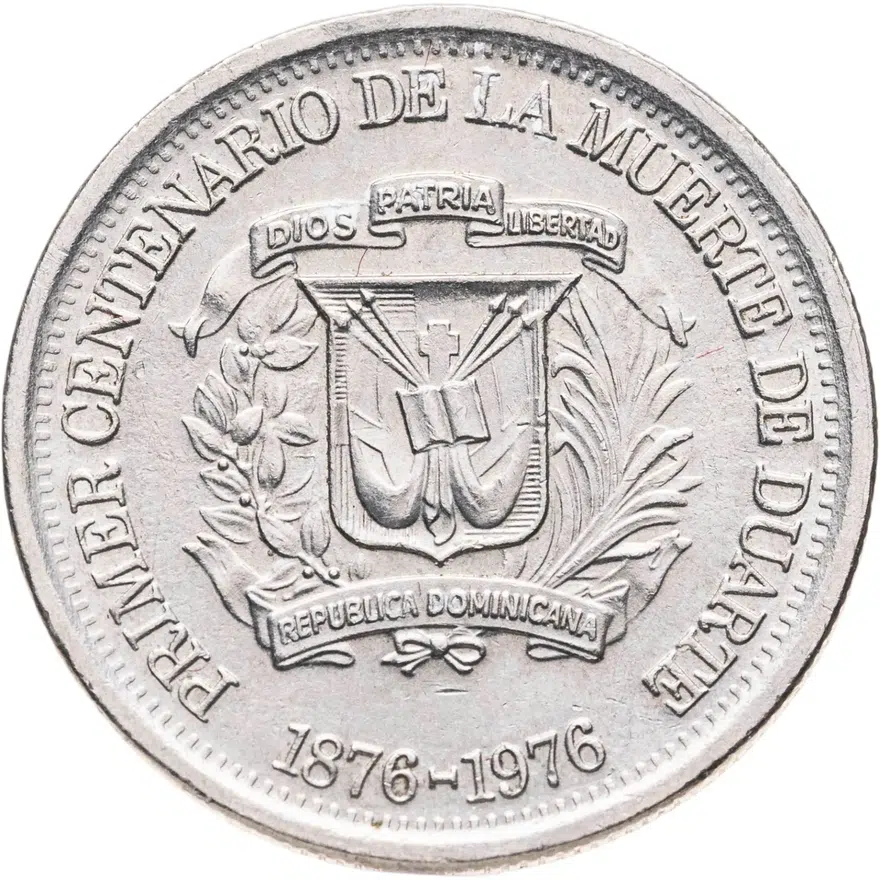 Доминикана 25 сентаво (centavos) 1976  100 лет со дня смерти Хуана Пабло Дуарте, реверс