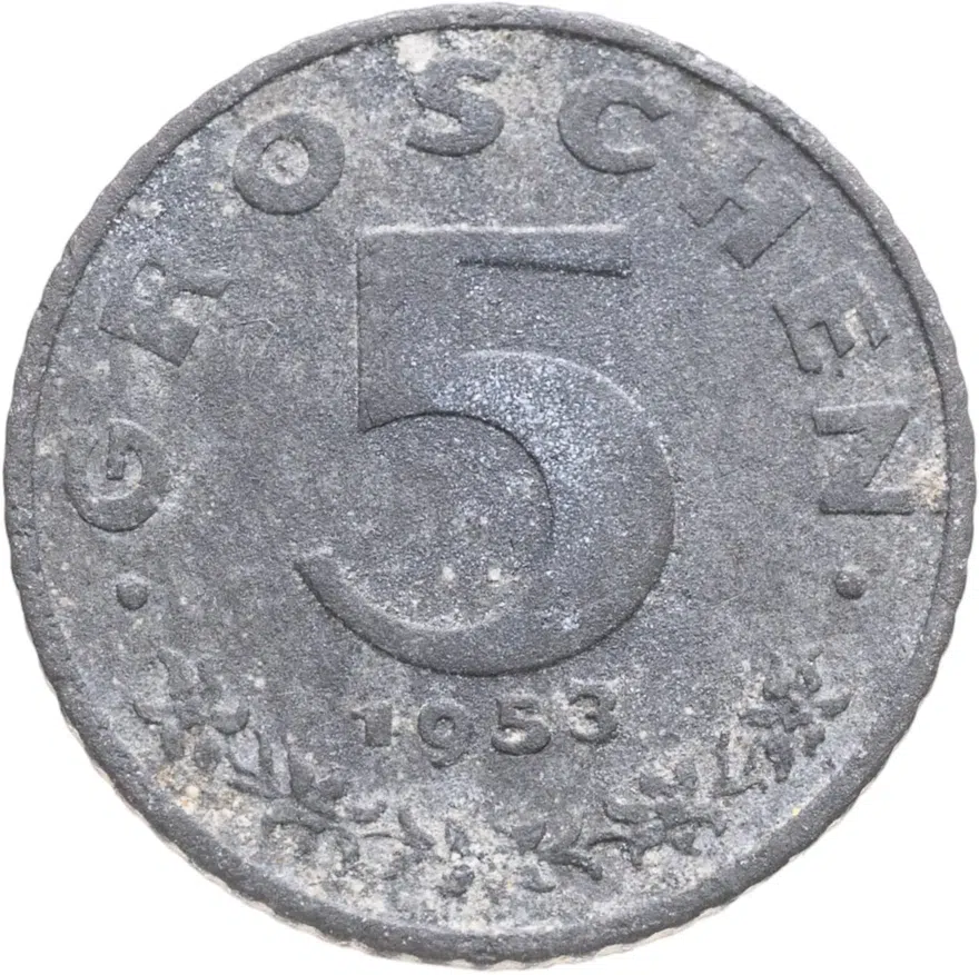 Австрия 5 грошей (groschen) 1953, аверс