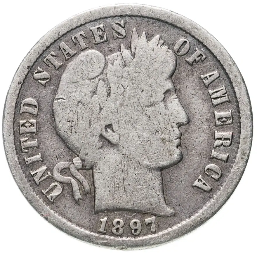 США 10 центов (дайм, one dime) 1897 S Barber Dime - Сан-Франциско