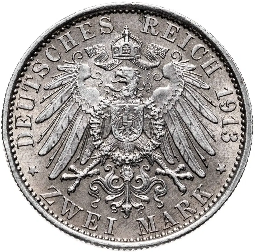 Германия (Империя) 2 марки (mark) 1913  25 лет правлению Вильгельма II, реверс