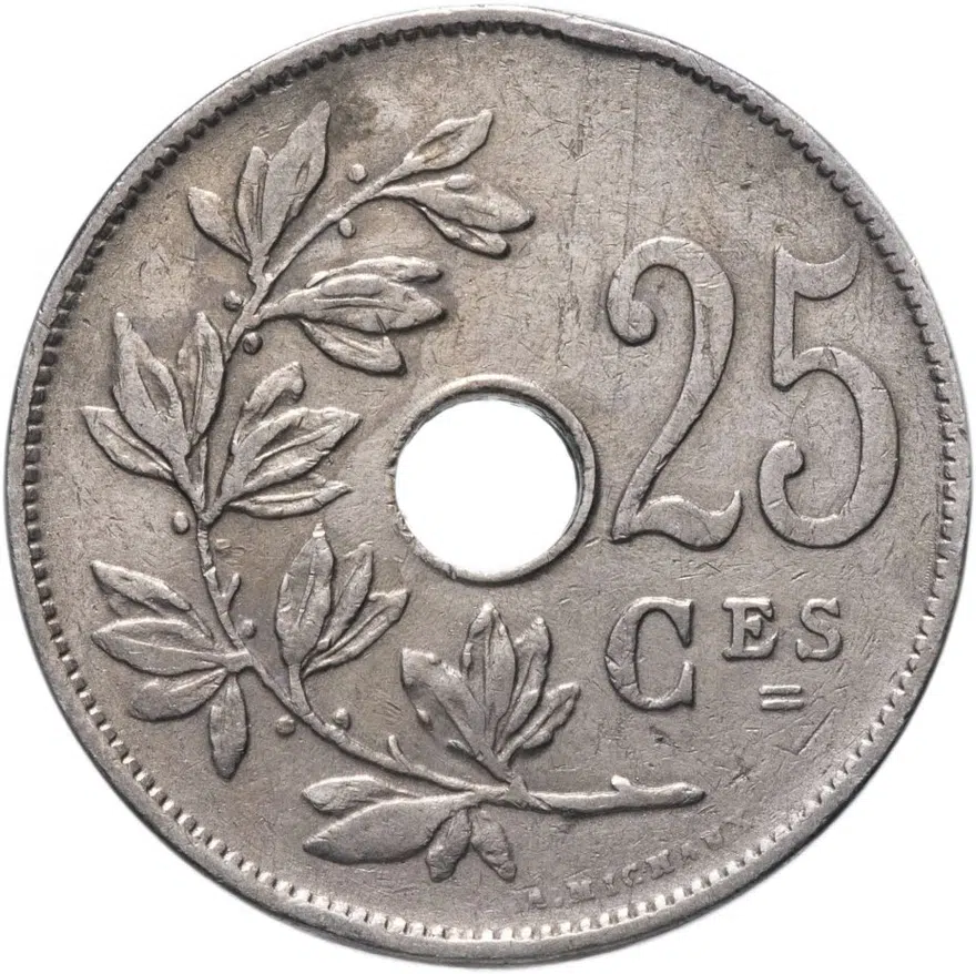 Бельгия 25 сантимов 1920-1929 надпись на французском, аверс