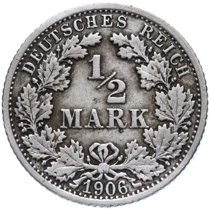 Германия (Германская империя) 1/2 рейх марки 1906 "F", аверс