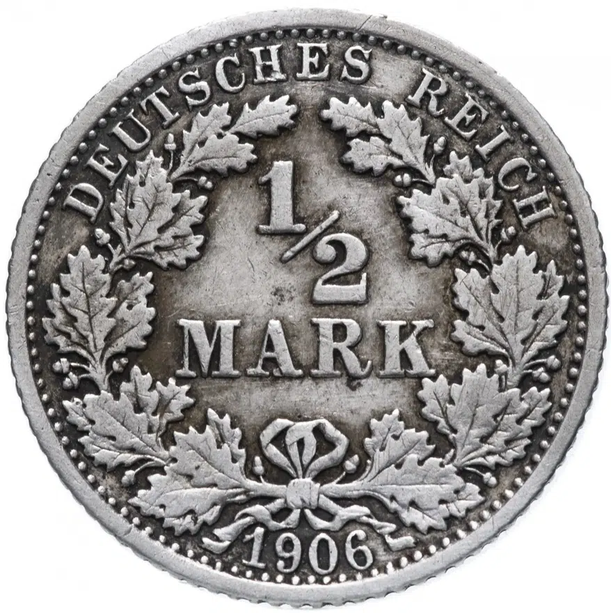 Германия (Германская империя) 1/2 рейх марки 1906 "F", реверс