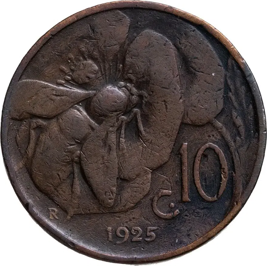Италия 10 чентезимо (centesimi) 1925, аверс