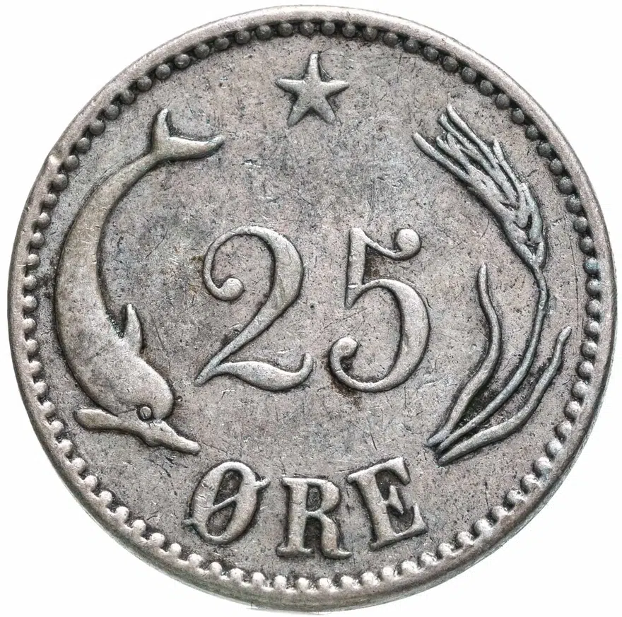 Дания 25 эре (ore) 1900, реверс