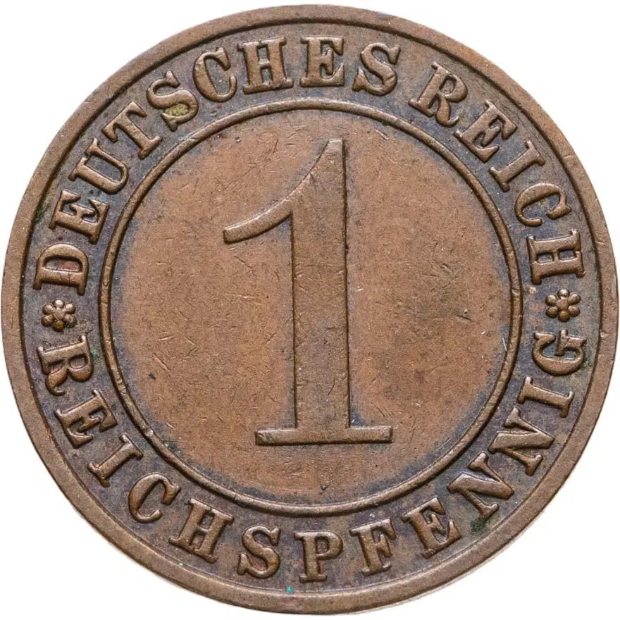 Германия 1 рейхспфенниг (reichspfennig) 1934 F  знак монетного двора "F" — Штутгарт