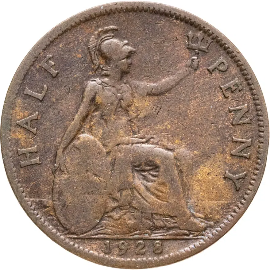 Великобритания 1/2 пенни (penny) 1928, реверс