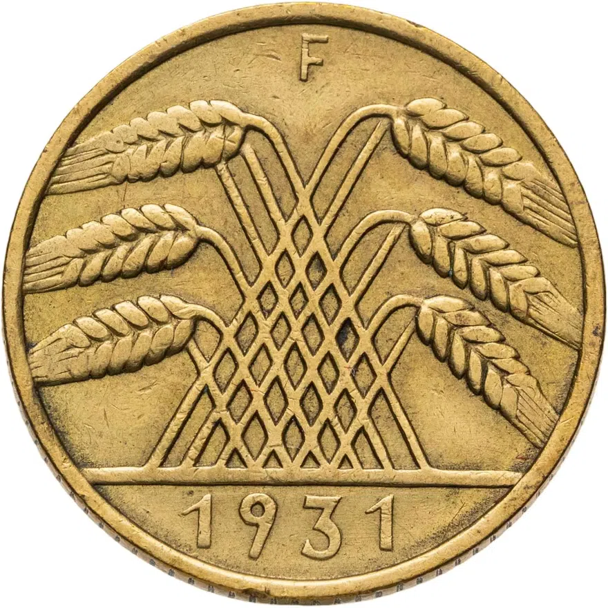 Германия 10 рейхспфеннигов (reichspfennig) 1931 F  знак монетного двора "F" — Штутгарт, аверс