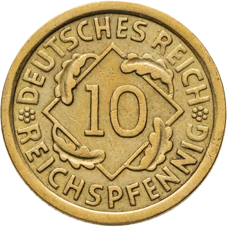 Германия 10 рейхспфеннигов (reichspfennig) 1931 F  знак монетного двора "F" — Штутгарт, реверс