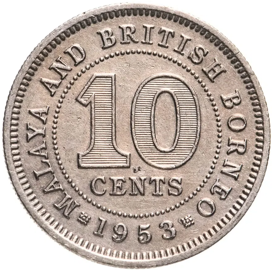 Малайя и Британское Борнео 10 центов (cents) 1953