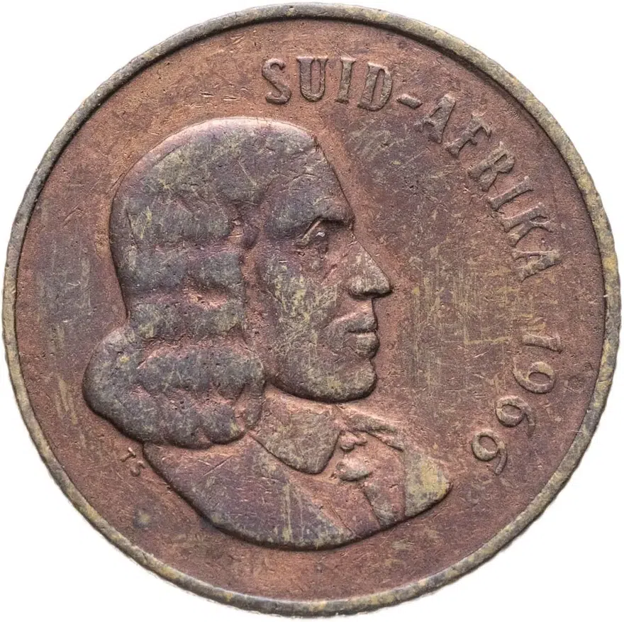 ЮАР 2 цента (cents) 1966  Надпись на языке африкаанс - "SUID-AFRIKA"