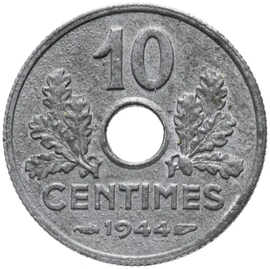 Франция 10 сантимов (centimes) 1944, реверс