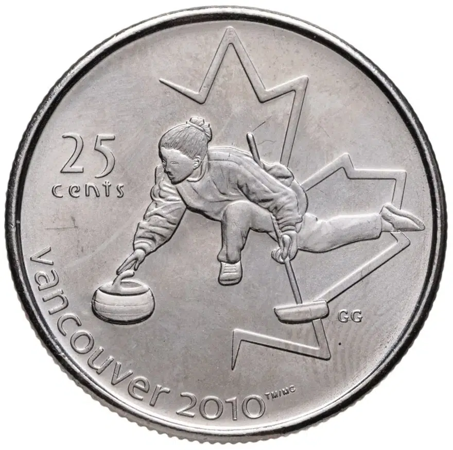 Канада 25 центов (квотер, cents) 2007  XXI зимние Олимпийские Игры, Ванкувер 2010 - Кёрлинг, реверс