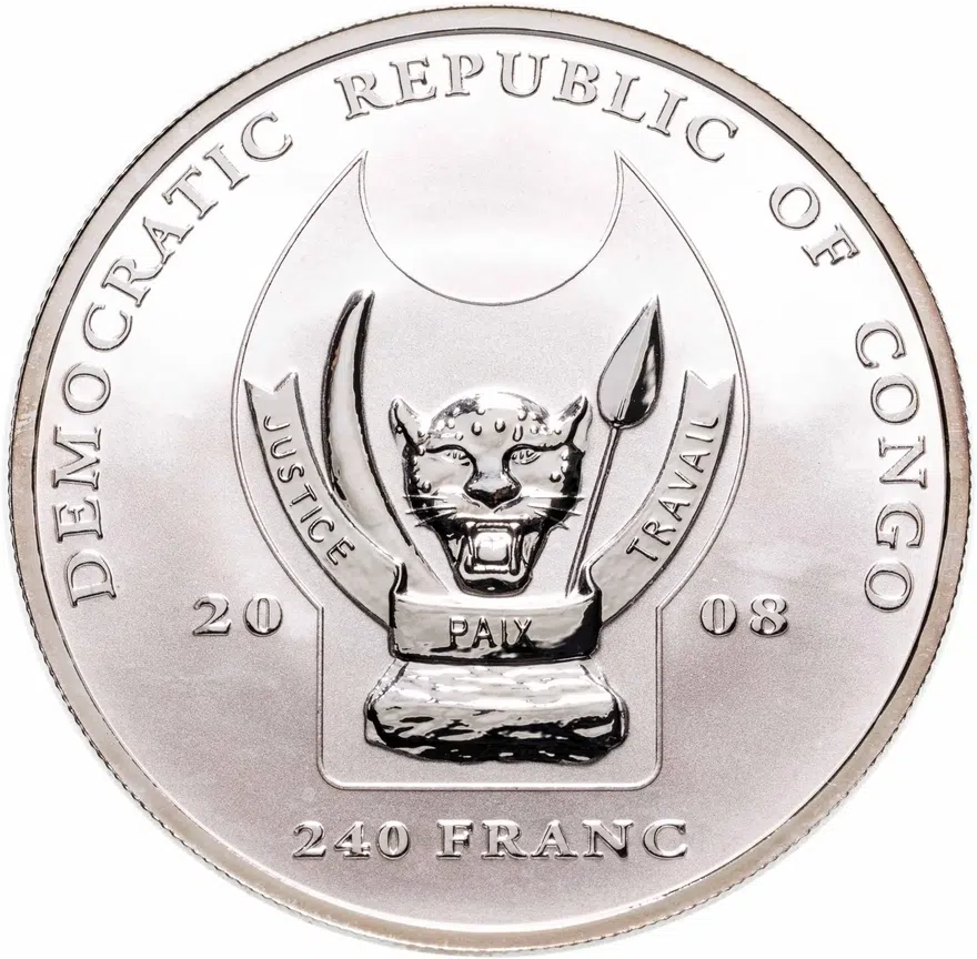 Конго (ДРК) 240 франков (francs) 2008  Большая пятёрка Африки - Африканский слон, реверс