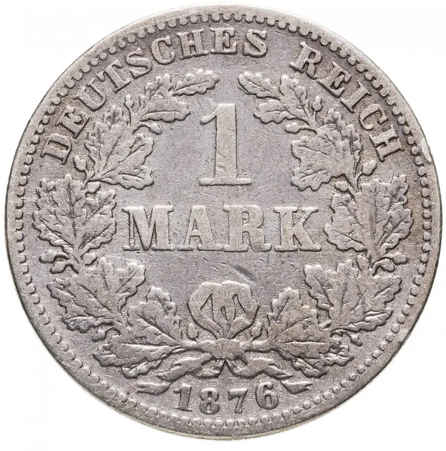 Германия 1 марка (mark) 1876 G  знак монетного двора: "G" - Карлсруэ