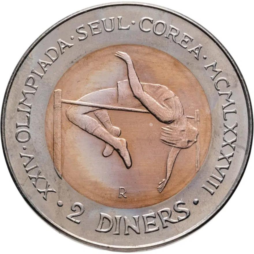 Андорра 2 динера (diners) 1985 "XXIV летние Олимпийские Игры, Сеул 1988", аверс