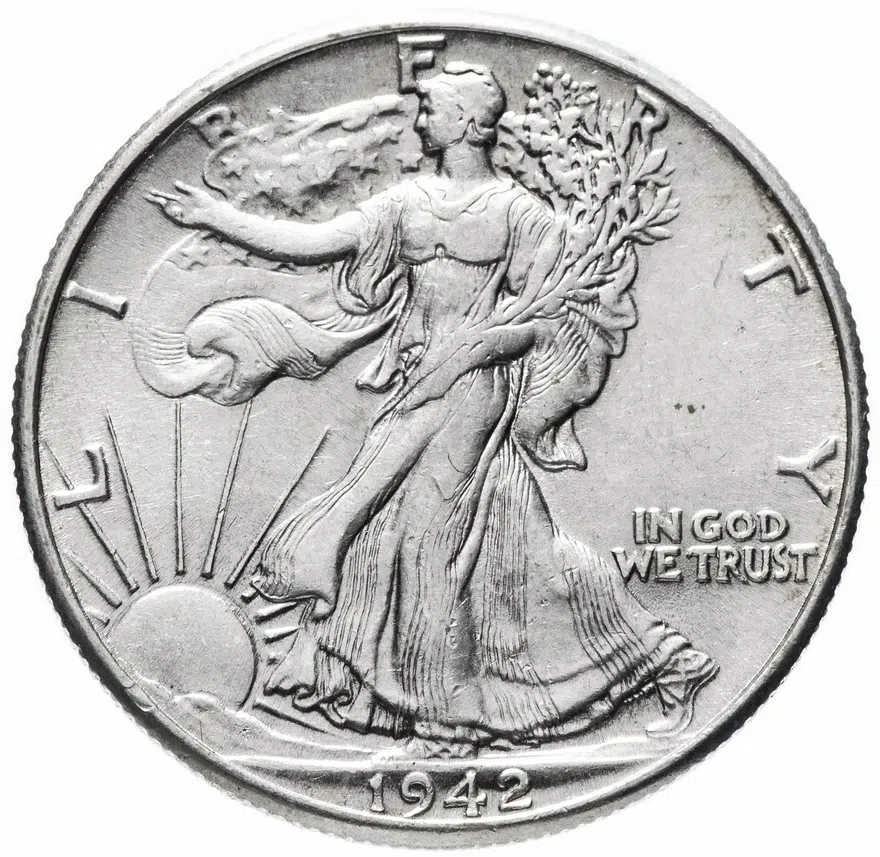 США 50 центов (1/2 доллара, half dollar) 1942  Walking Liberty Half Dollar Без отметки монетного двора, реверс