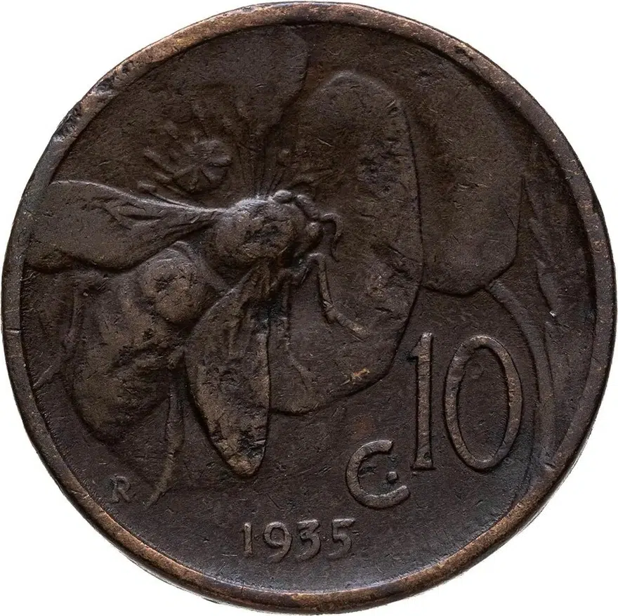 Италия 10 чентезимо (centesimi) 1935, реверс