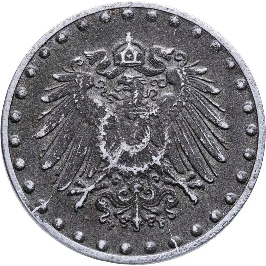 Германия 10 пфеннигов (pfennig) 1917 F Железо /магнетик/ знак монетного двора: "F" - Штутгарт, реверс