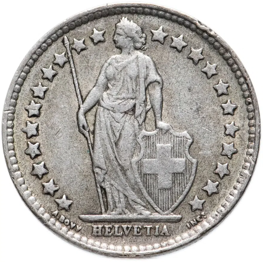 Швейцария 1/2 франка (franc) 1943, реверс