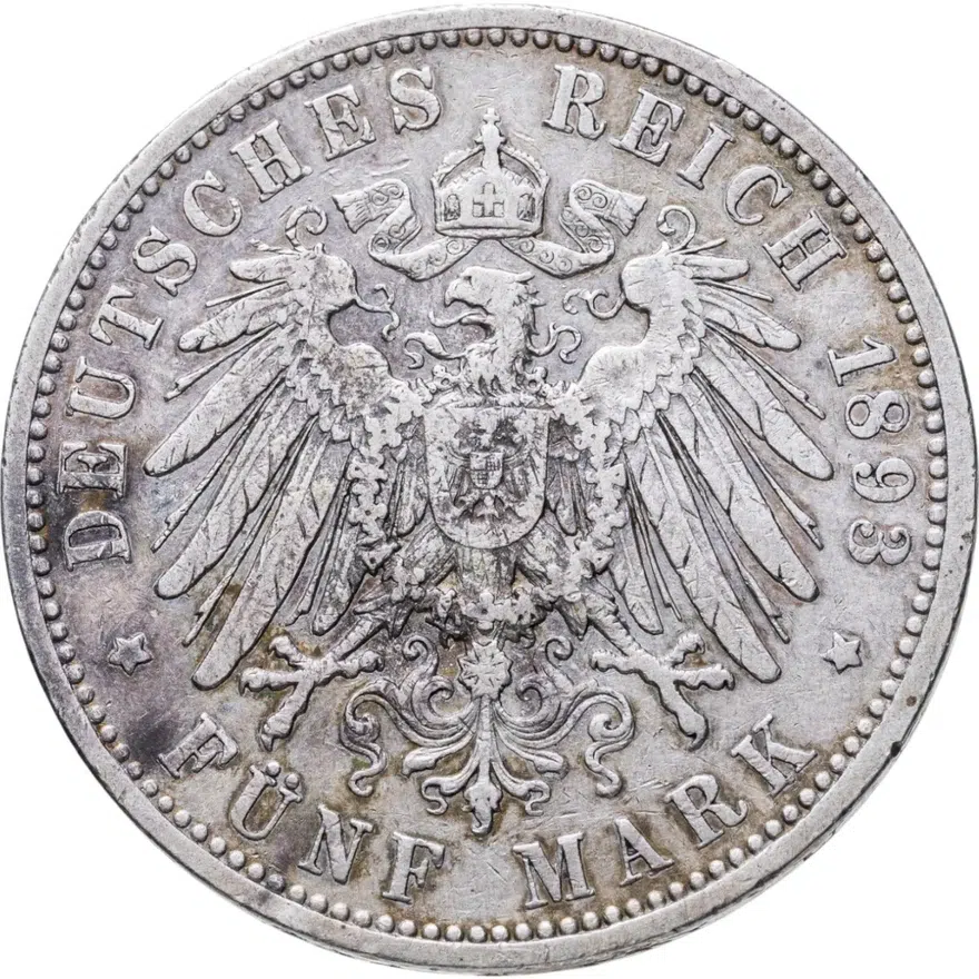 Германия (Империя) 5 марок (mark) 1893 A Пруссия, реверс