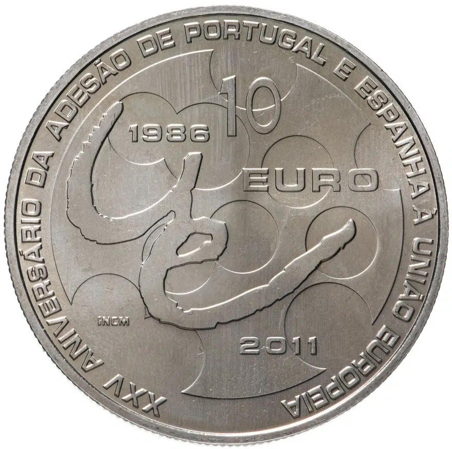 Португалия 10 евро (euro) 2011  25 лет вступлению Португалии и Испании в Евросоюз, аверс