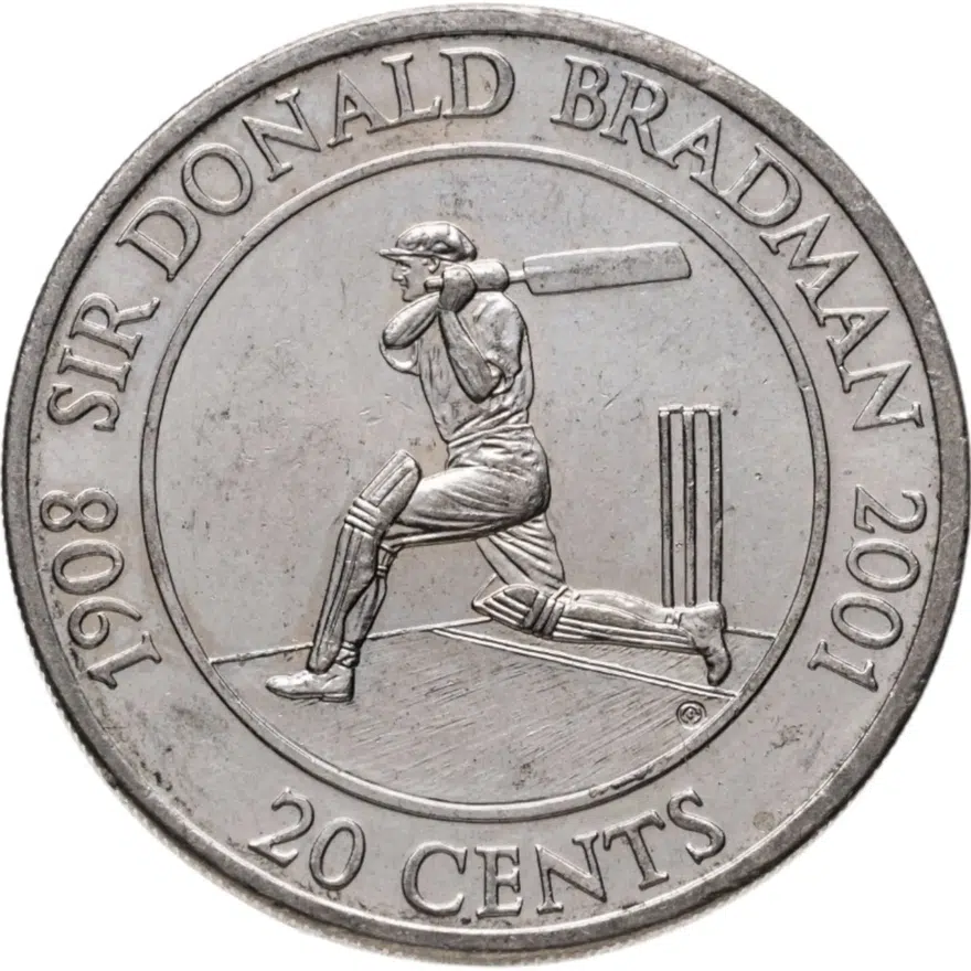 Австралия 20 центов (cents) 2001  Жизнь сэра Дональда Брэдмана 1908-2001