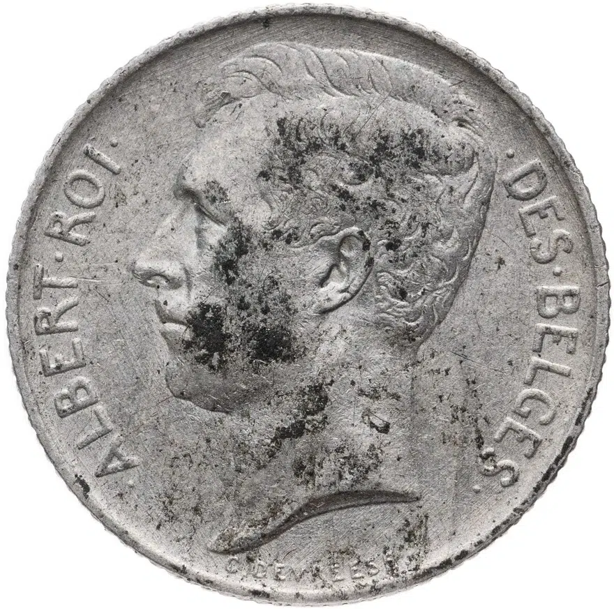 Бельгия 50 сантимов (centimes) 1912  Надпись на французском - 'ALBERT ROI DES BELGES', реверс