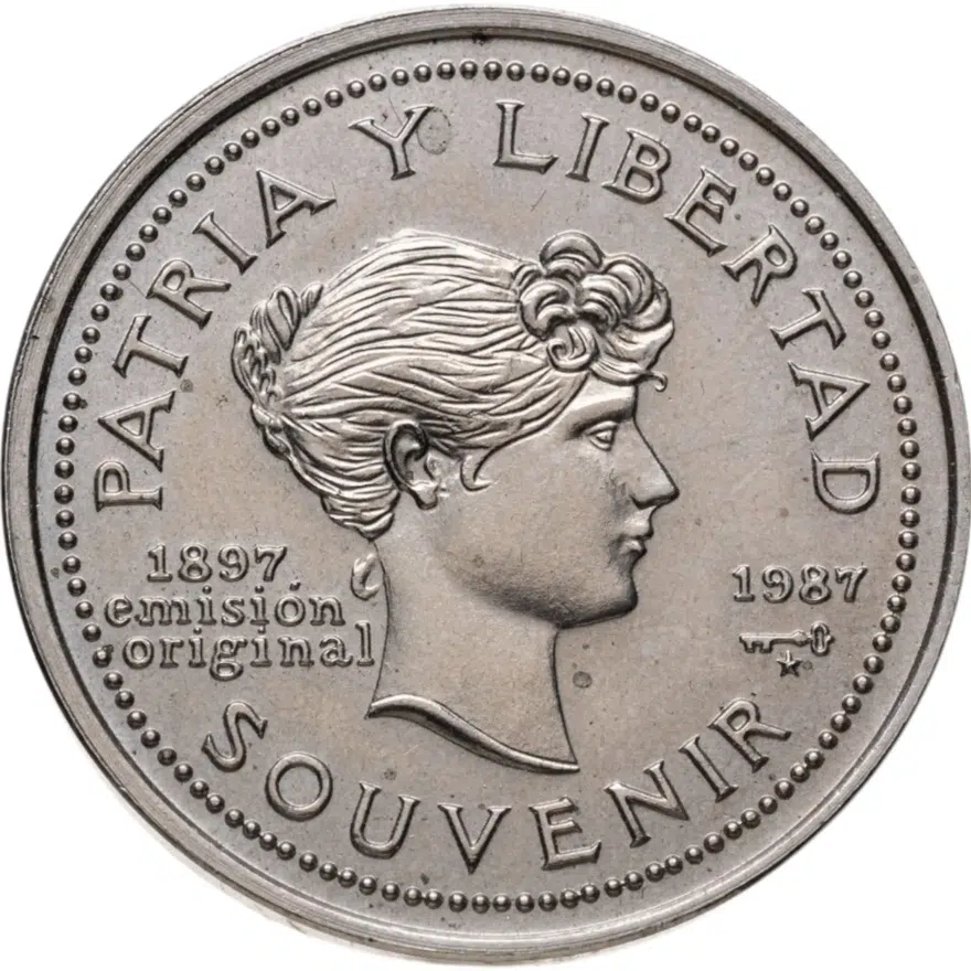 Куба 1 песо (peso) 1987  90 лет песо, аверс