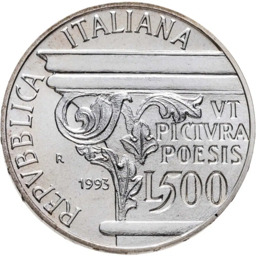 Италия 500 лир (lire) 1993  2000 лет со дня смерти Горация, реверс