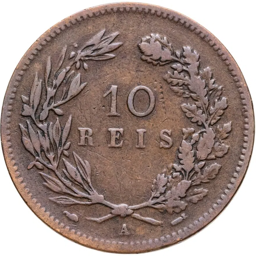 Португалия 10 реалов (рейс, reis) 1892 А, реверс