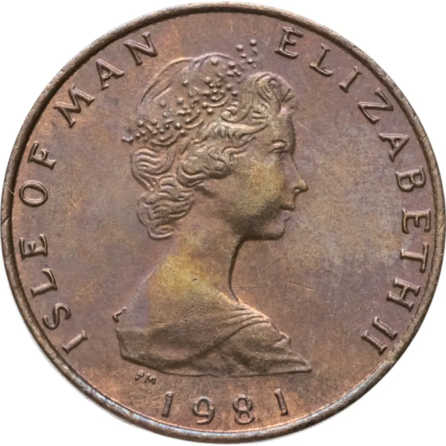 Остров Мэн 1/2 пенни (penny) 1981 Отметка "AA" на реверсе