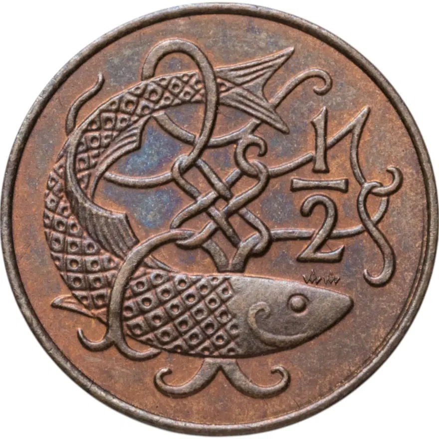Остров Мэн 1/2 пенни (penny) 1981 Отметка "AA" на реверсе, реверс