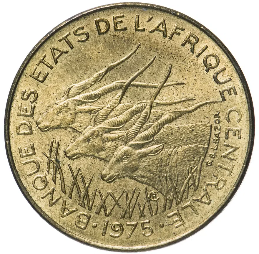 Центральная Африка (BEAC) 10 франков 1975, реверс