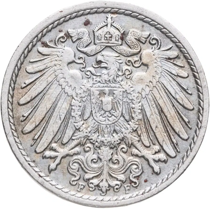 Германия 5 пфеннигов (pfennig) 1912 F  знак монетного двора: "F" - Штутгарт, реверс