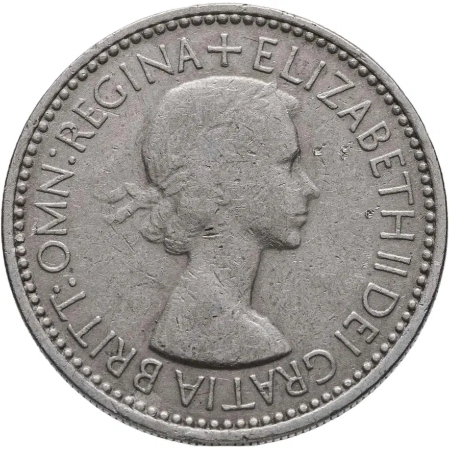 Великобритания 1 шиллинг (shilling) 1953 "Английский герб - 3 льва внутри коронованного щита", реверс