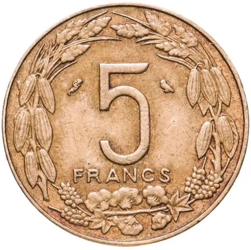 Экваториальная Африка и Камерун 5 франков (francs) 1970, реверс