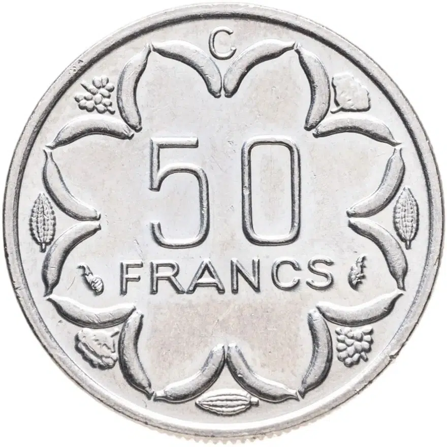 Центральная Африка (BEAC) 50 франков (francs) 1976 Отметка на реверсе "C" - Республика Конго, аверс